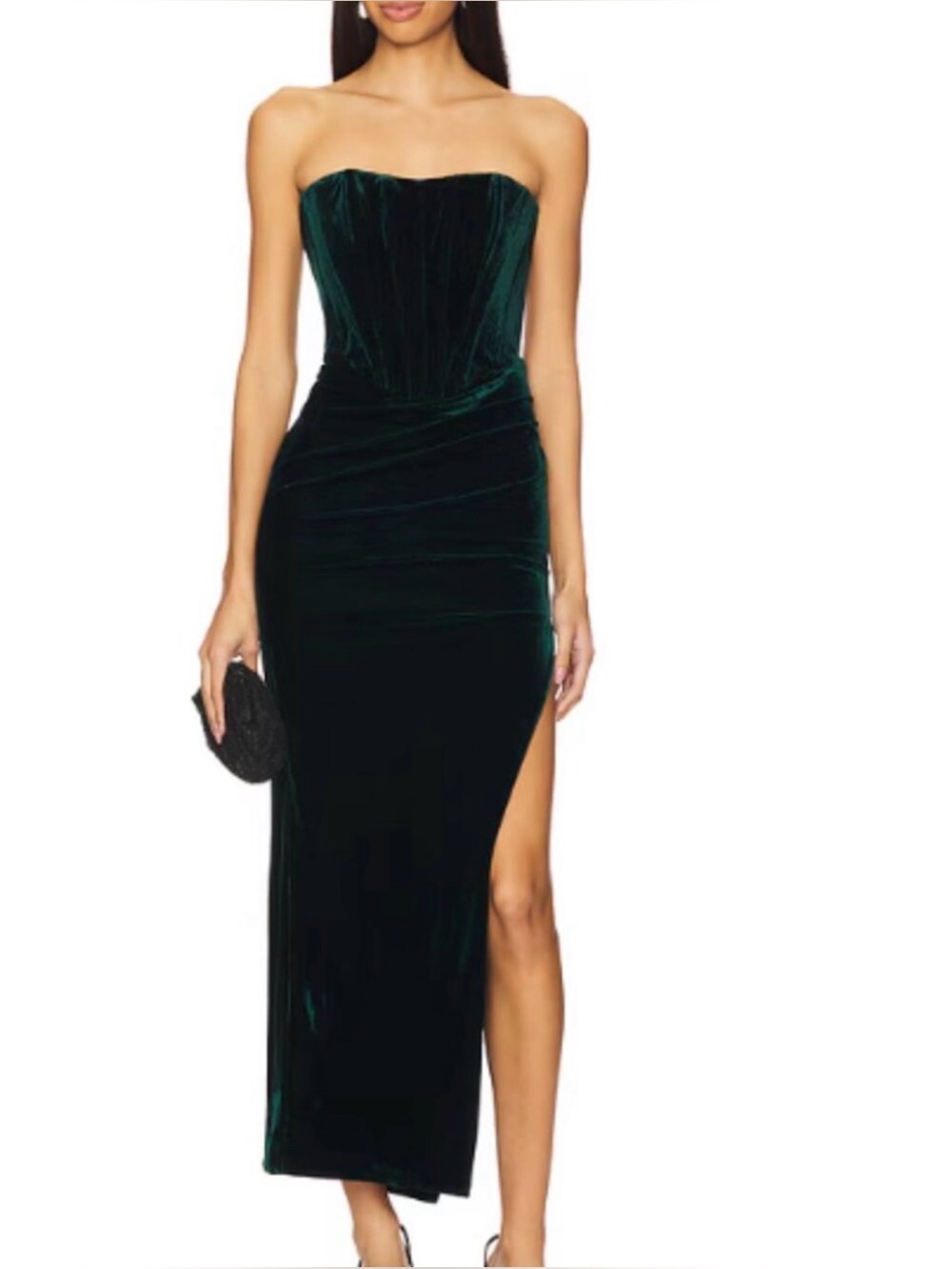 Bardot Everlasting Velour Strapless Midi Dress – Emerald Green – Size 4